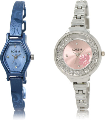 

LOREM LR-218-226 Pink & Blue Round & Contemporary Girl's Metal Bracelet Watch - For Women
