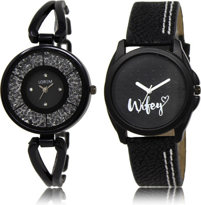 

LOREM LR-211-234 Black Round Girl's Leather & Metal Bracelet Watch - For Women