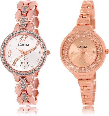 

LOREM LR-215-225 Rose Gold & Silver Round Girl's Metal Bracelet Watch - For Women