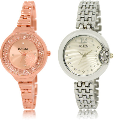 

LOREM LR-225-227 Silver & Rose Gold Round Girl's Metal Bracelet Watch - For Women