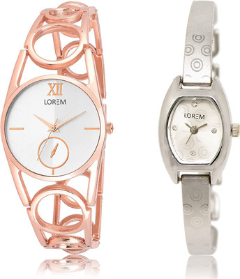 

LOREM LR-213-219 White Contemporary & Round Girl's Metal Bracelet Watch - For Women