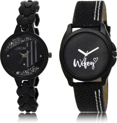 

LOREM LR-221-234 Black Round Girl's Leather & Metal Bracelet Watch - For Women