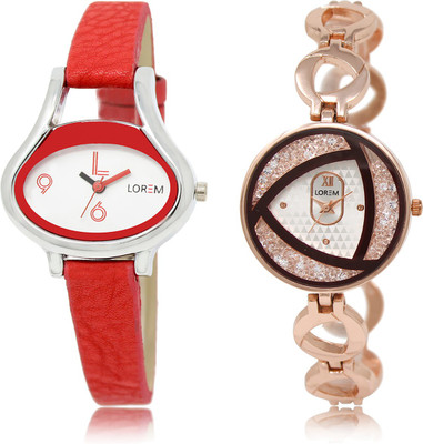 

LOREM LR-206-238 Silver & White Round & Oval Girl's Metal Bracelet & Leather Watch - For Women