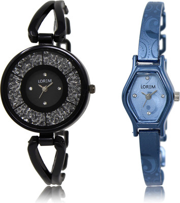 

LOREM LR-211-218 Blue & Black Contemporary & Round Girl's Metal Bracelet Watch - For Women