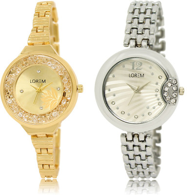 

LOREM LR-224-227 Silver & Gold Round Girl's Metal Bracelet Watch - For Women