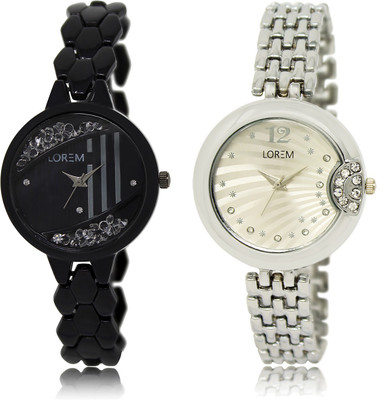 

LOREM LR-221-227 Silver & Black Round Girl's Metal Bracelet Watch - For Women