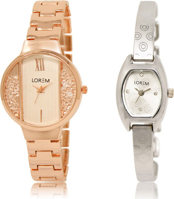 

LOREM LR-217-219 Silver & White Contemporary & Round Girl's Metal Bracelet Watch - For Women