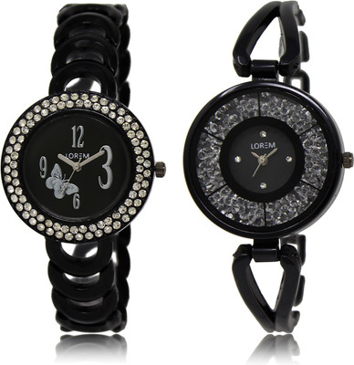 

LOREM LR201-LR211 Black Round Girl's Metal Bracelet Watch - For Women