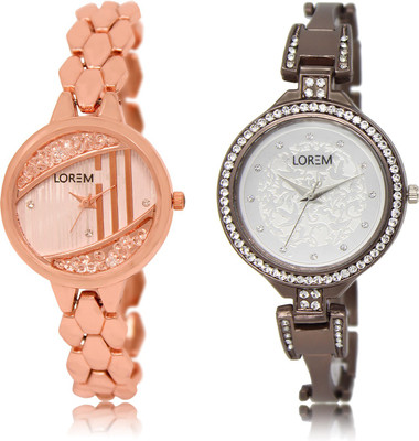 

LOREM LR-222-236 Silver & Rose Gold Round Girl's Metal Bracelet Watch - For Women