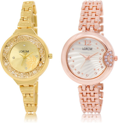 

LOREM LR-224-228 Silver & Gold Round Girl's Metal Bracelet Watch - For Women