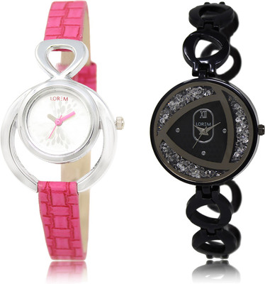 

LOREM LR-205-237 White Round Girl's Metal Bracelet & Leather Watch - For Women