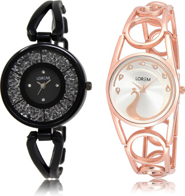

LOREM LR-211-232 Silver & Black Round Girl's Metal Bracelet Watch - For Women