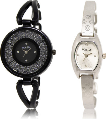 

LOREM LR-211-219 Silver & Black Contemporary & Round Girl's Metal Bracelet Watch - For Women