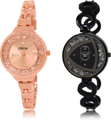

LOREM LR-225-237 Silver & Rose Gold Round Girl's Metal Bracelet Watch - For Women