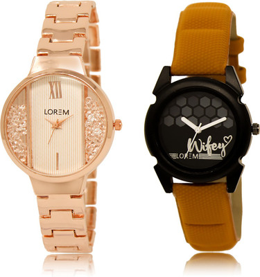LOREM LR-217-235 Black & White Round Girl's Leather & Metal Bracelet Watch - For Women