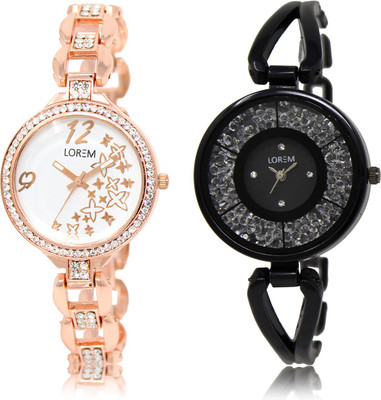 

LOREM LR210-LR211 Black & White Round Girl's Metal Bracelet Watch - For Women