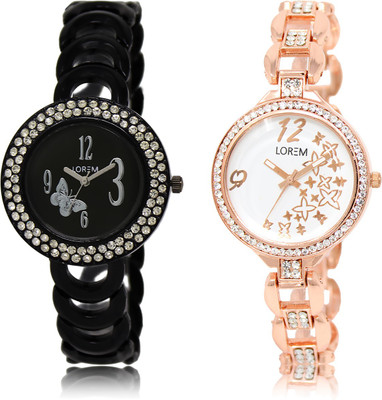 

LOREM LR201-LR210 White & Black Round Girl's Metal Bracelet Watch - For Women