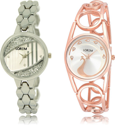LOREM LR-223-232 White Round Girl's Metal Bracelet Watch - For Women