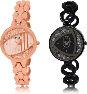 

LOREM LR-222-237 Silver & Rose Gold Round Girl's Metal Bracelet Watch - For Women