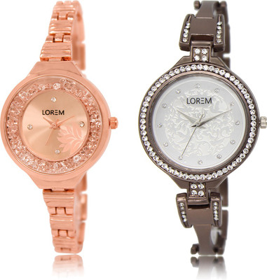 

LOREM LR-225-236 Silver & Rose Gold Round Girl's Metal Bracelet Watch - For Women