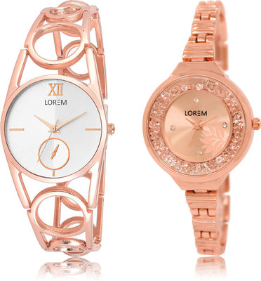 

LOREM LR-213-225 Rose Gold & Silver Round Girl's Metal Bracelet Watch - For Women