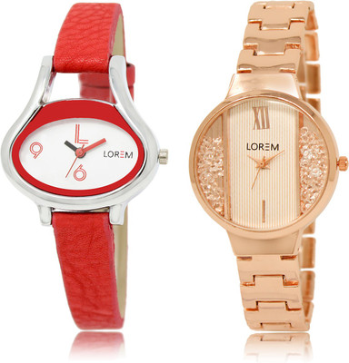 

LOREM LR-206-217 White Round & Oval Girl's Metal Bracelet & Leather Watch - For Women