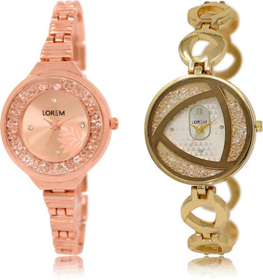 

LOREM LR-225-239 Silver & Rose Gold Round Girl's Metal Bracelet Watch - For Women
