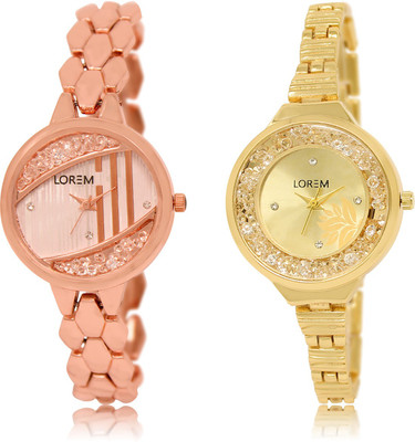 

LOREM LR-222-224 Gold & Rose Gold Round Girl's Metal Bracelet Watch - For Women