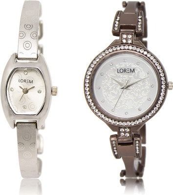 

LOREM LR-219-236 White Round & Contemporary Girl's Metal Bracelet Watch - For Women