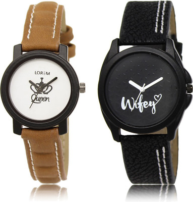 

LOREM LR-209-234 Black & White Round Girl's Leather Watch - For Women