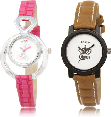 

LOREM LR-205-209 White & Silver Round Girl's Leather Watch - For Women
