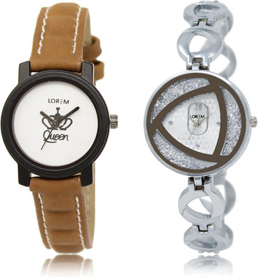 

LOREM LR-209-240 Silver & White Round Girl's Metal Bracelet & Leather Watch - For Women