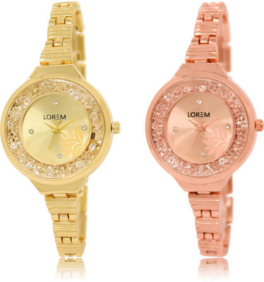 

LOREM LR-224-225 Rose Gold Round Girl's Metal Bracelet Watch - For Women