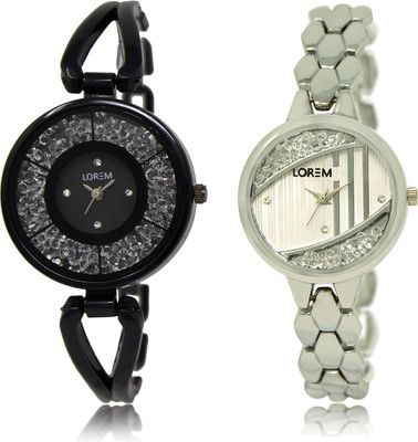 

LOREM LR-211-223 Silver & Black Round Girl's Metal Bracelet Watch - For Women