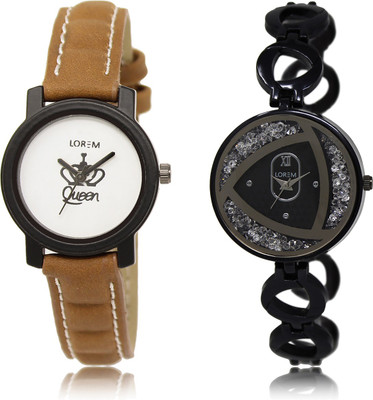 

LOREM LR-209-237 Silver & White Round Girl's Metal Bracelet & Leather Watch - For Women