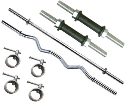 

INDIAN FITNESS BEST QUALITY HOME GYM COMBO CURL BAR + STRAIGHT BAR + 2 DUMBBELL ROD + 4 LOCK GYM KIT Weight Lifting Bar(Silver)