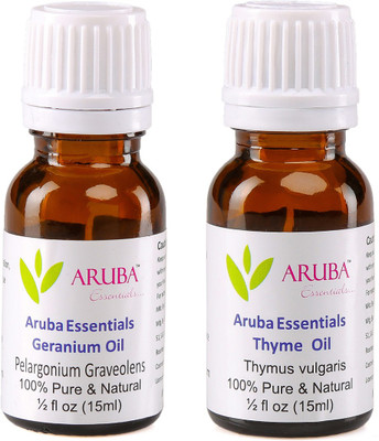 

Aruba Essentials Geranium Oil & Thyme Oil 100% Undiluted Combo of 15 ml each(30 ml)