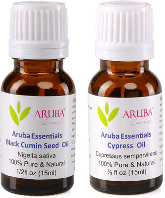 Aruba Essentials Black Cumin Seed Oil & Cypress Oil 100% Undiluted Combo of 15 ml each(30 ml)