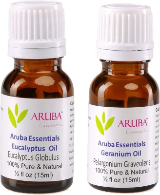 

Aruba Essentials Eucalyptus Oil & Geranium Oil 100% Undiluted Combo of 15 ml each(30 ml)