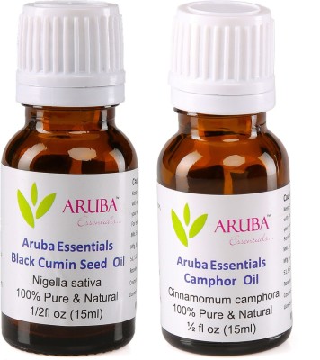 

Aruba Essentials Black Cumin Seed Oil & Camphor Oil 100% Undiluted Combo of 15 ml each(30 ml)