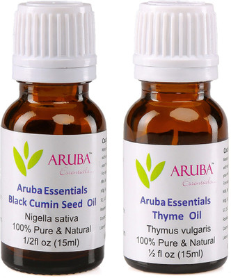 

Aruba Essentials Black Cumin Seed Oil & Thyme Oil 100% Undiluted Combo of 15 ml each(30 ml)