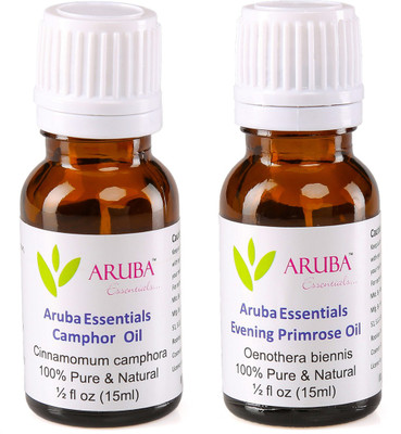 

Aruba Essentials Camphor Oil & Evening Primrose Oil 100% Undiluted Combo of 15 ml each(30 ml)