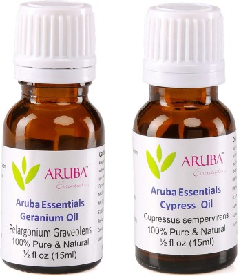 

Aruba Essentials Geranium Oil & Cypress Oil 100% Undiluted Combo of 15 ml each(30 ml)