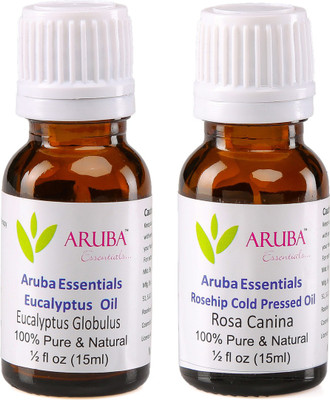 

Aruba Essentials Eucalyptus Oil & Rosehip Cold Pressed Oil 100% Undiluted Combo of 15 ml each(30 ml)