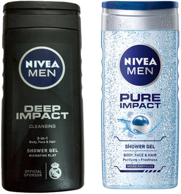 

Nivea MEN DEEP IMPACT CLEANING 3-IN SHWER GEL 250 ML +MEN PURE IMPACT SHOWER GEL 250 ML(250 ml, Pack of 2)