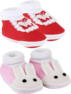 

Neska Moda 0 To 12 Month Set Of 2 Baby Booties(Toe to Heel Length - 12 cm Pink, Red)
