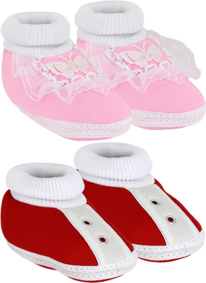 

Neska Moda 0 To 12 Month Set Of 2 Baby Booties(Toe to Heel Length - 12 cm Pink, Red)