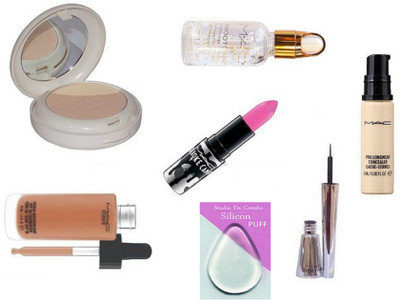 

Studio Fix Combo Silicon Puff&Mac Studio Waterweight Foundation,Primer,Brooke CandyEyeliner, Lipstick,Longwear Concealer,Lightful Compact(Set of 7)