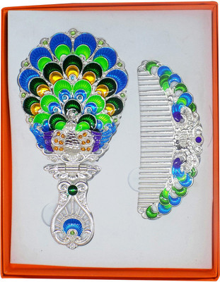 

Majik Unique Handheld Foldable Decorative Designer Mirror With Hand Mirror, Multicolor(Set of 2)