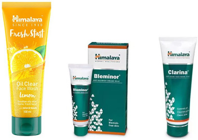 

Himalaya fresh start oil clear lemon face wash, bleminor anti blemish cream, clarina anti acne face mask(Set of 3)
